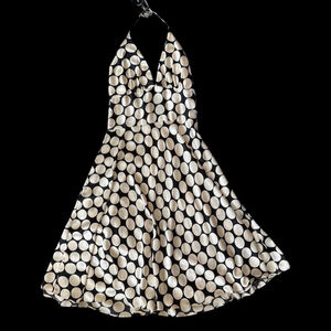 Alyn Paige Vintage Y2K Halter Midi Satin Dress | Black & White Polka Dot | 5/6